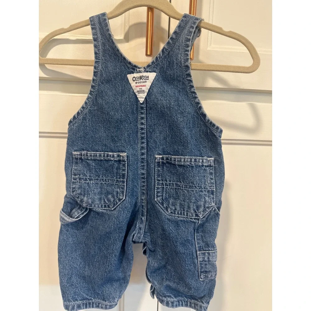 OshKosh Bgosh Baby Vestbak Denim Overalls Blue Snap VTG 90's Size Small